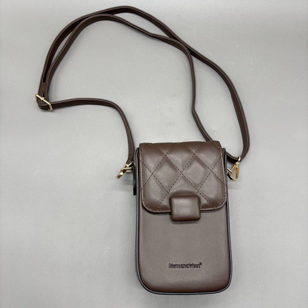 Montana West Phone Crossbody Bag Brown Quilted Faux Leather Wallet Purse